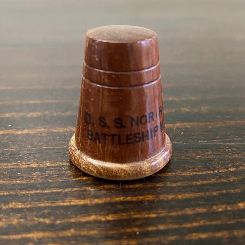 Vintage USS North Carolina Battleship Memorial Wooden Souvenir Thimble Brown